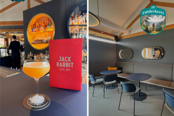 Jack Rabbit Collage Cocktail und Gastraum mit Entdeckerei Wappen