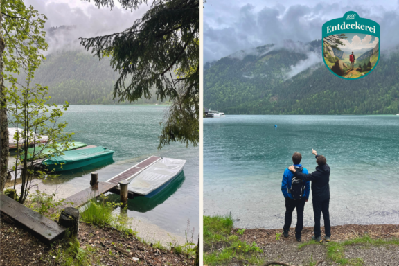 Wanderung um den Weissensee Collage mit Entdeckerei Wappen