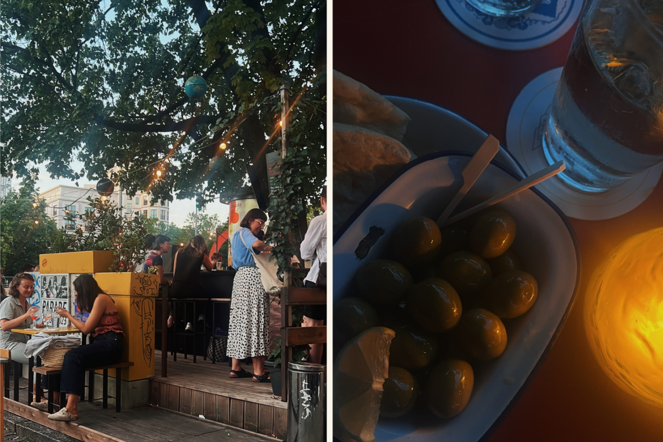 Bar München Terrasse Oliven Spritzer