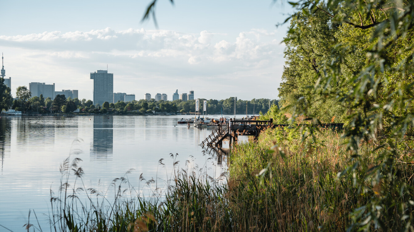 Die Donaustadtbrücke im 22. Bezirk von Wien, der Donaustadt