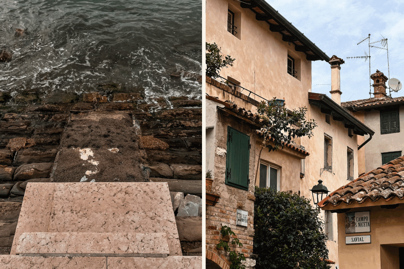 Stiege ins Meer in Grado und Häuser in der Stadt