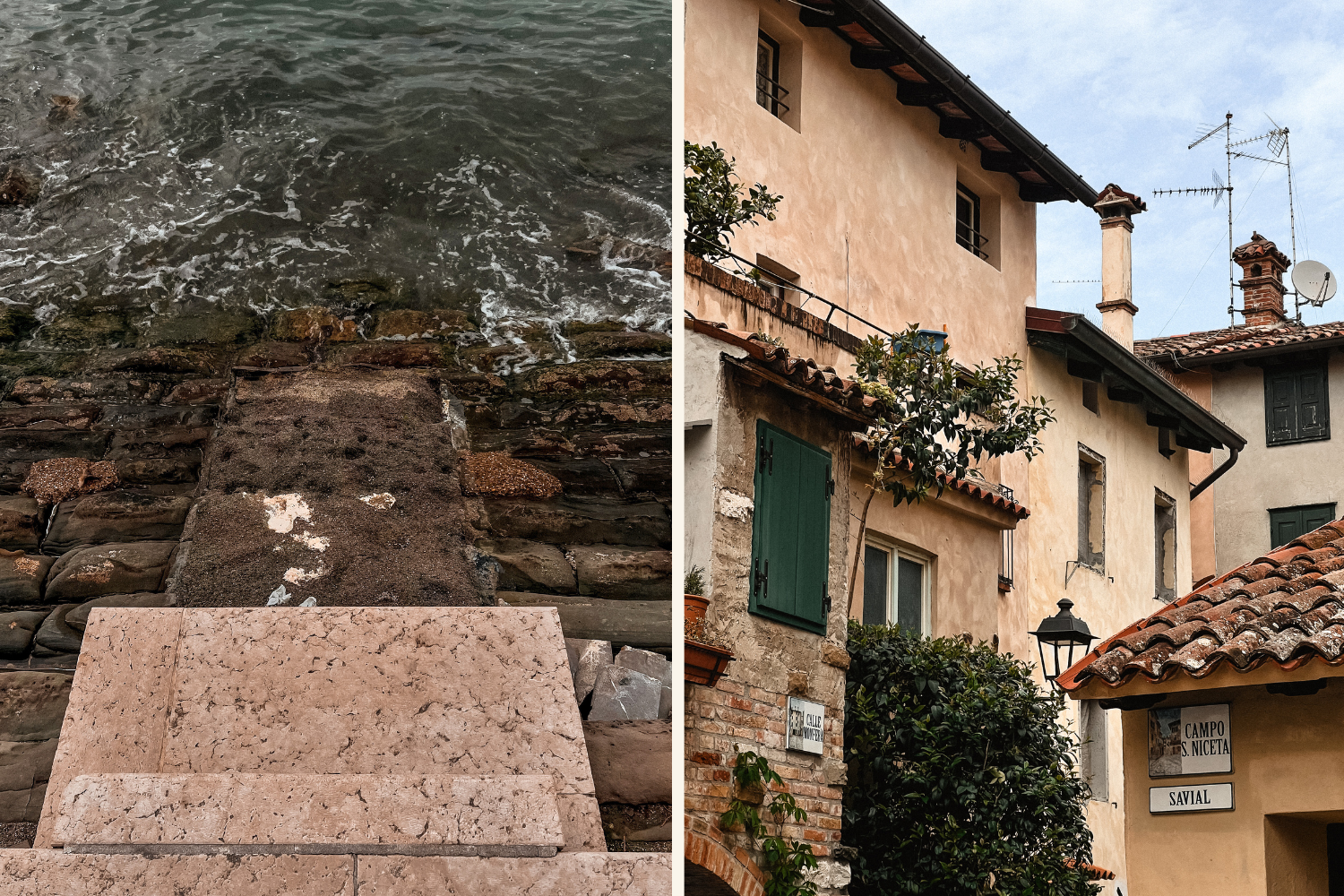 Stiege ins Meer in Grado und Häuser in der Stadt