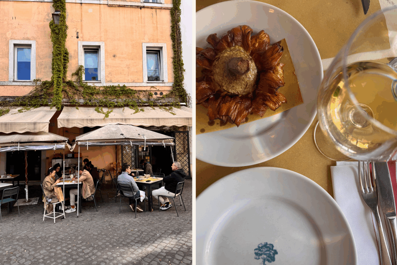 Der Gastgarten der Osteria La Quercia in Rom.
