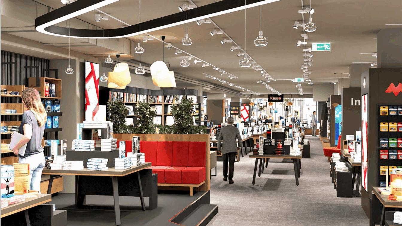 Ein digitales rendering des neuen Morawa Flagship Stores in Wien.