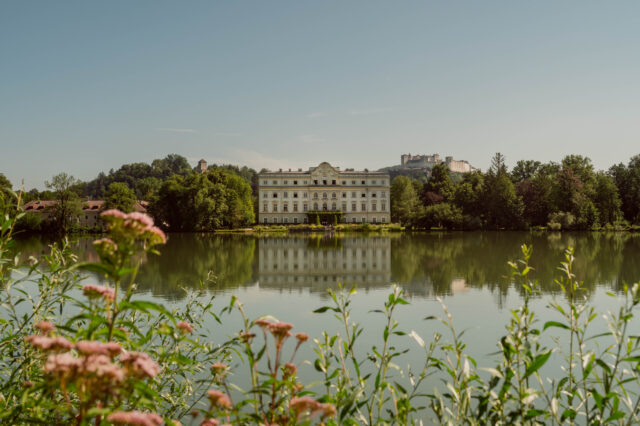 Salzburg Schloss Leopoldskron mit Blumenwiese