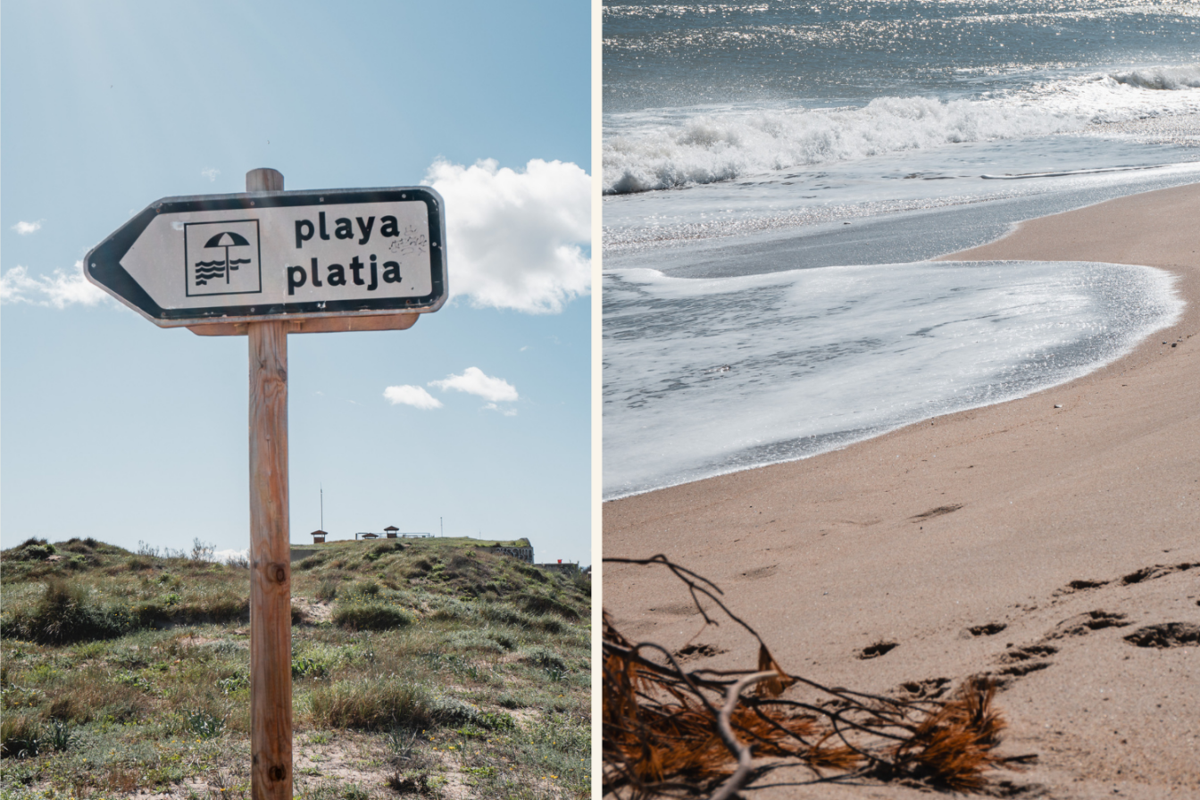 Eine Collage von El Saler, die den Weg zum „Playa“ und den Strand zeigt.