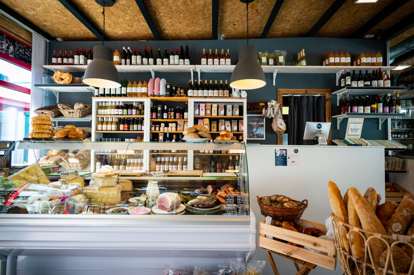 Blick in den Marktstand Heu&Gabel in Wien