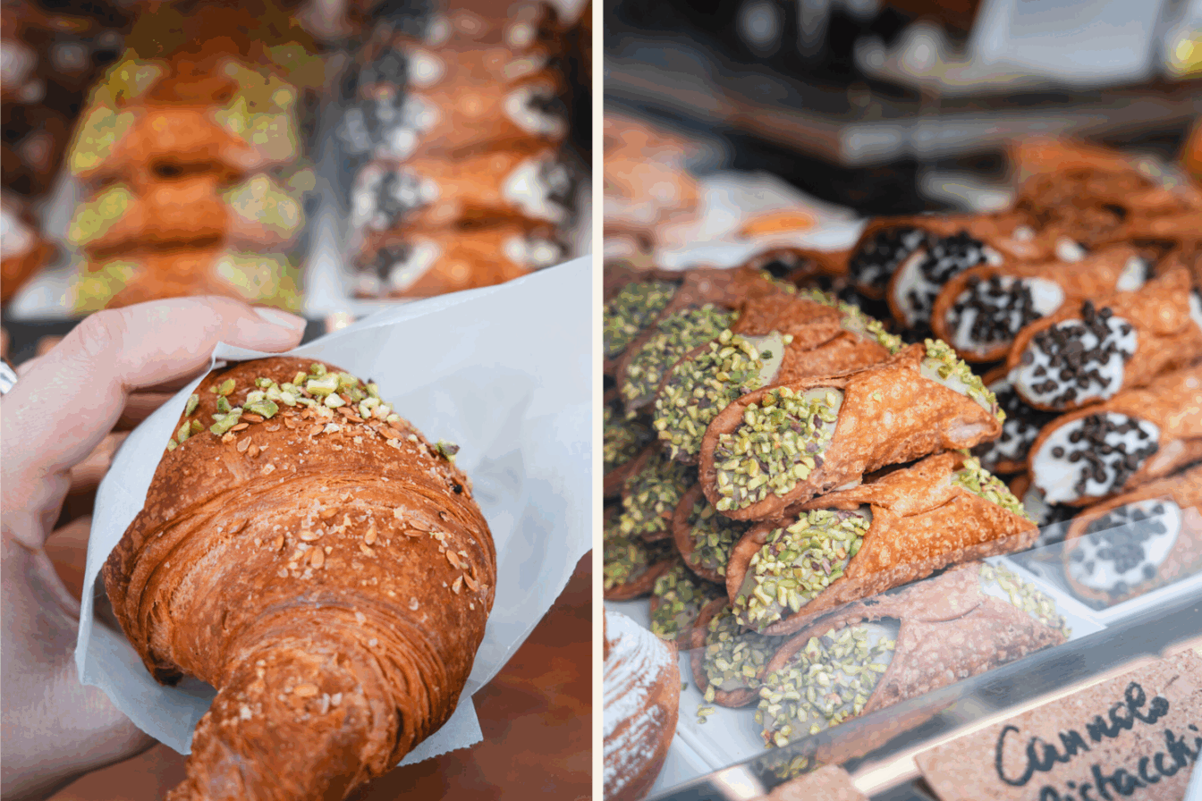Croissant und Cannolo in Ginos Bakery in Florenz.