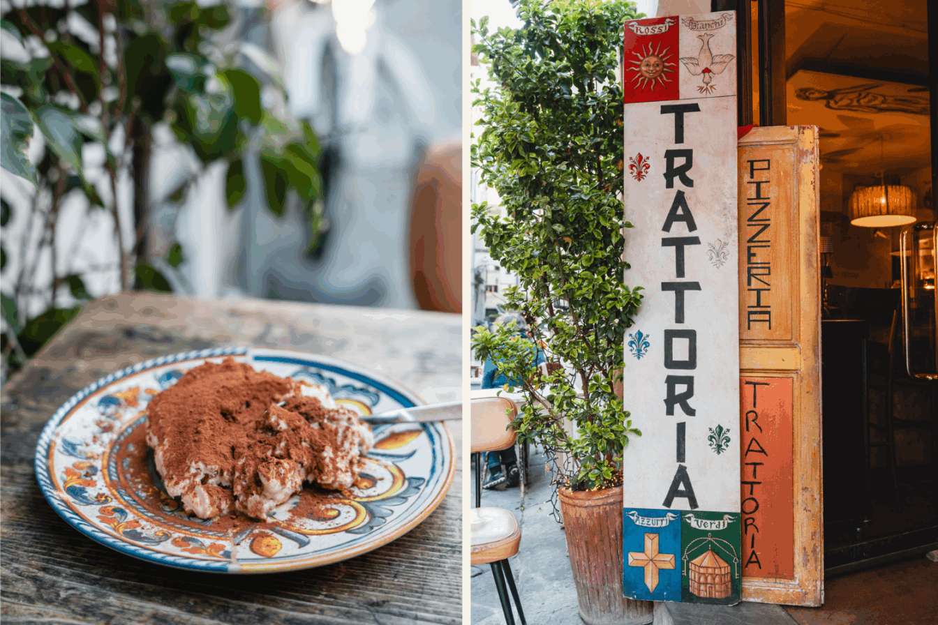 Ein Teller Tiramisu in der Pizzeria La Sprone in Florenz.