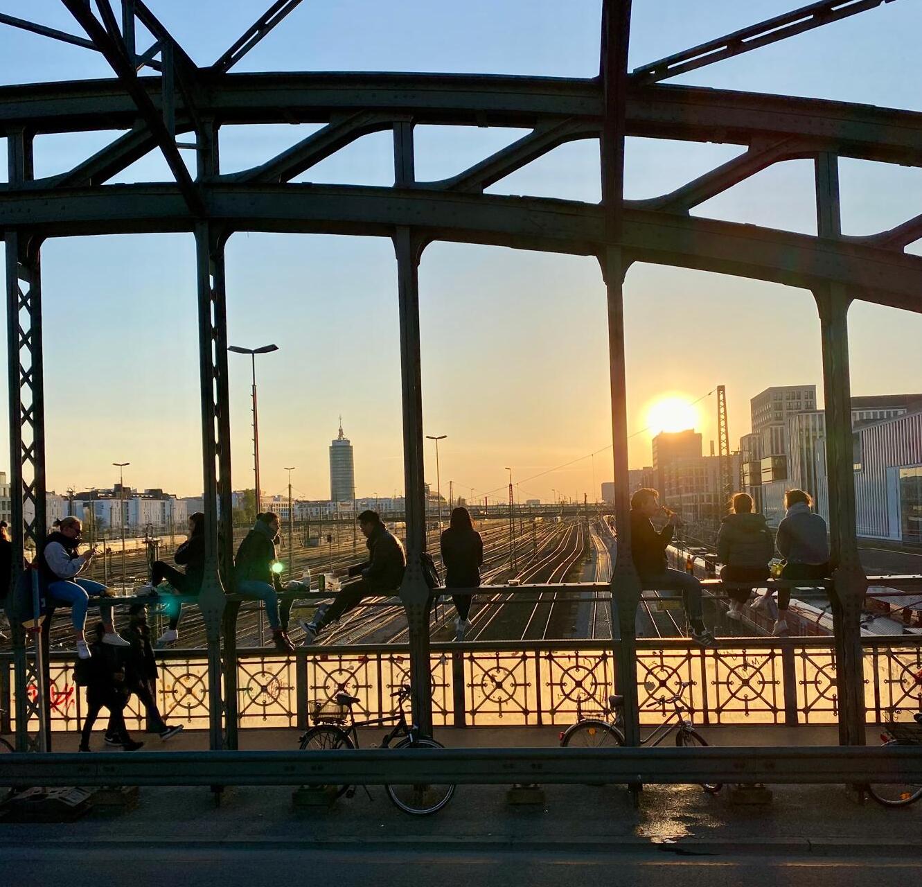 Sonnenuntergang in München auf der Hackerbrücke