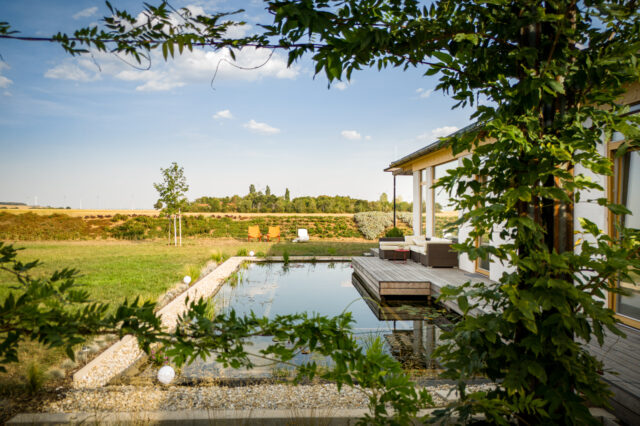 Die Bühne des kleinen aber feinen Weinguts von Dorli Muhr liegt direkt am (Teich-)Wasser.