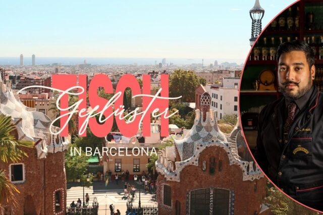 Blick auf Barcelona aus dem Park Güell und ein Portrait vom Barkeeper Cesar Montilla aus dem Dr. Stravinsky.