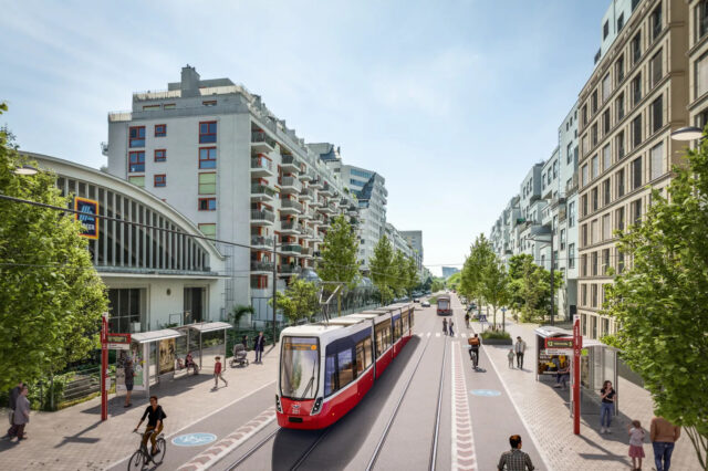eine Visualisierung der neuen Straßenbahnlinie 12, die voraussichtlich ab Herbst 2025 in Wien fahren soll