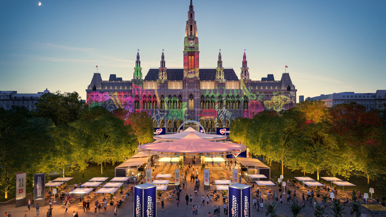 Rendering: So wird das "Eurovision Village" am Rathausplatz aussehen.