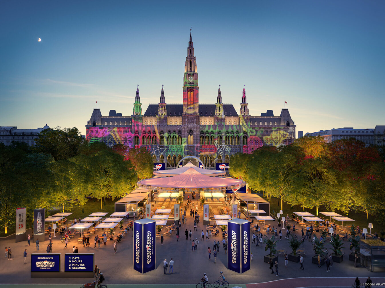 Rendering: So wird das "Eurovision Village" am Rathausplatz aussehen.