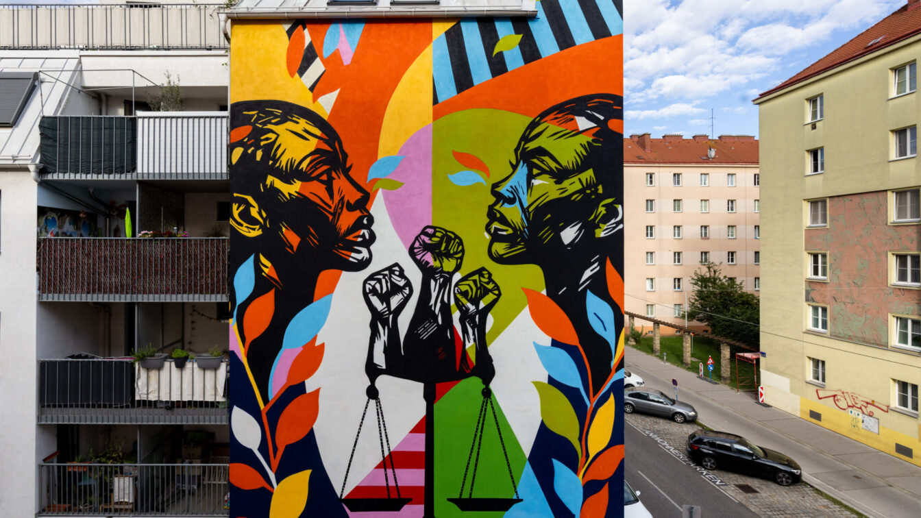 Graffiti von Osa Seven (Nigeria) in der Arndtstraße 42 in Meidling (Calle Libre)