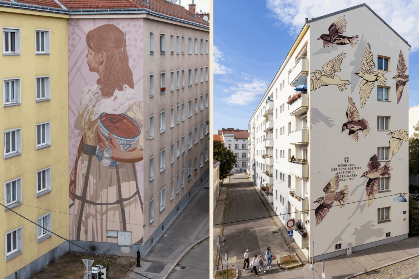 2 Graffitis an Hausfassaden in Wien-Meidling (Calle Libre 2025)