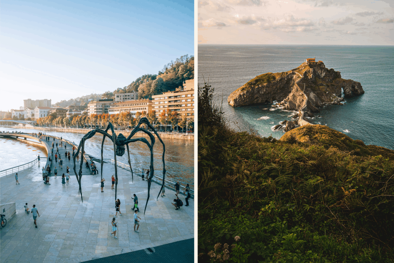 Die ikonische SPinne an der Promenade von Bilbao sowie die Insel San Juan de Gaztelugatxe als Tagesausflug