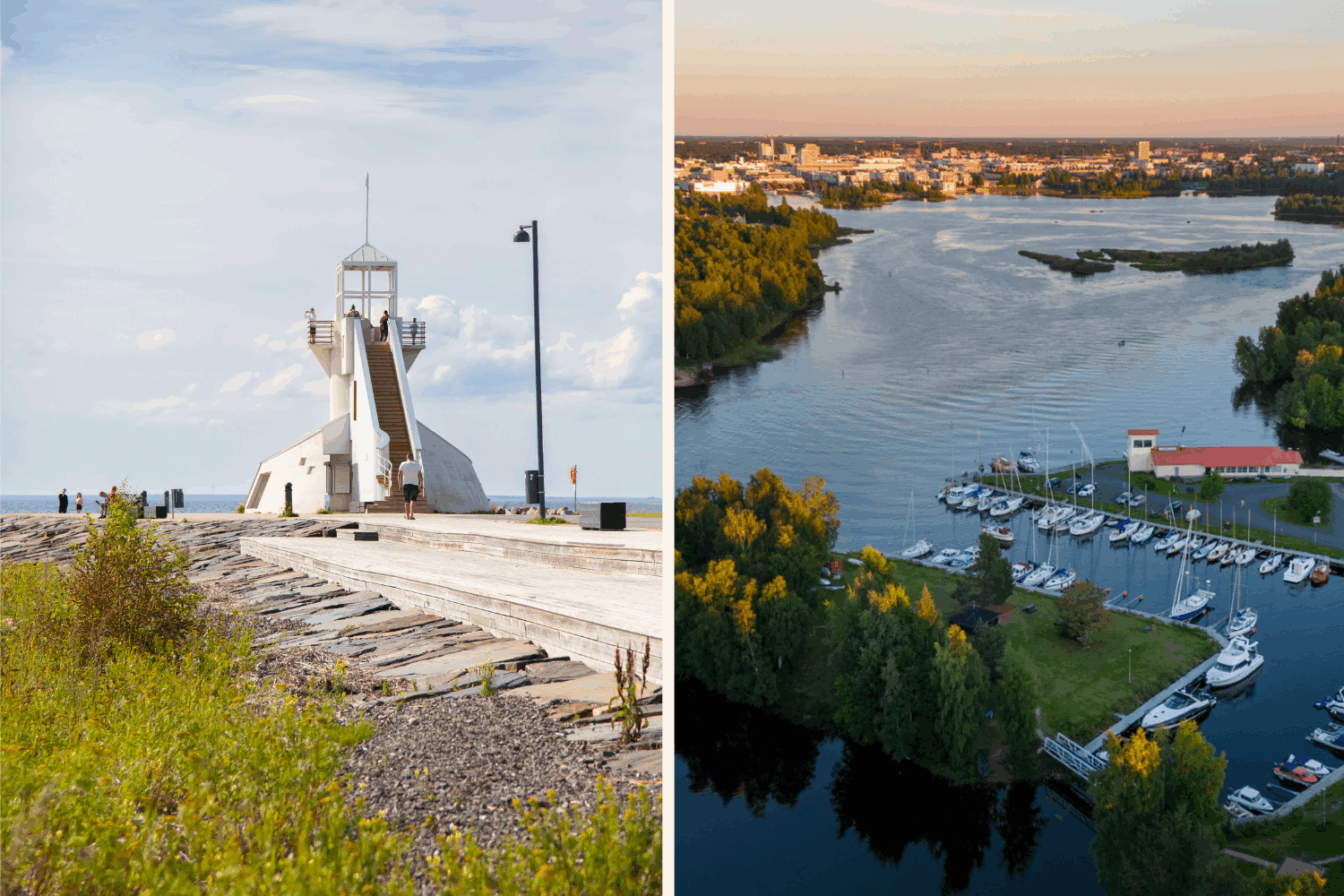 Der Strand von Oulu und die Stadt von oben.