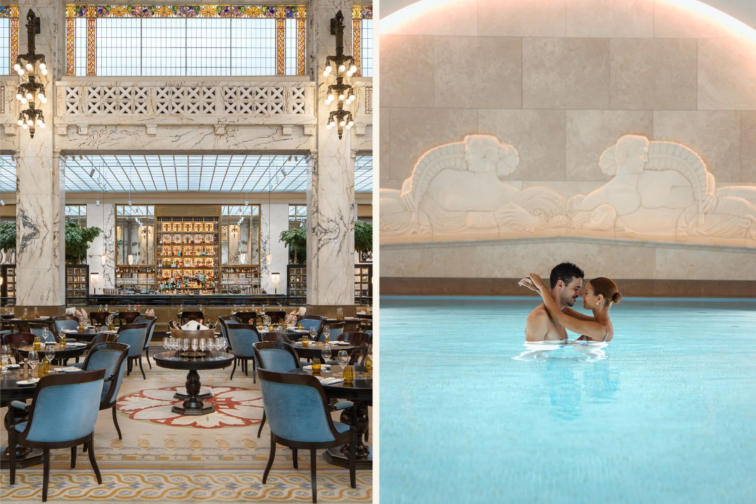 Foto Collage vom Restaurant und Pool im Park Hyatt Vienna.