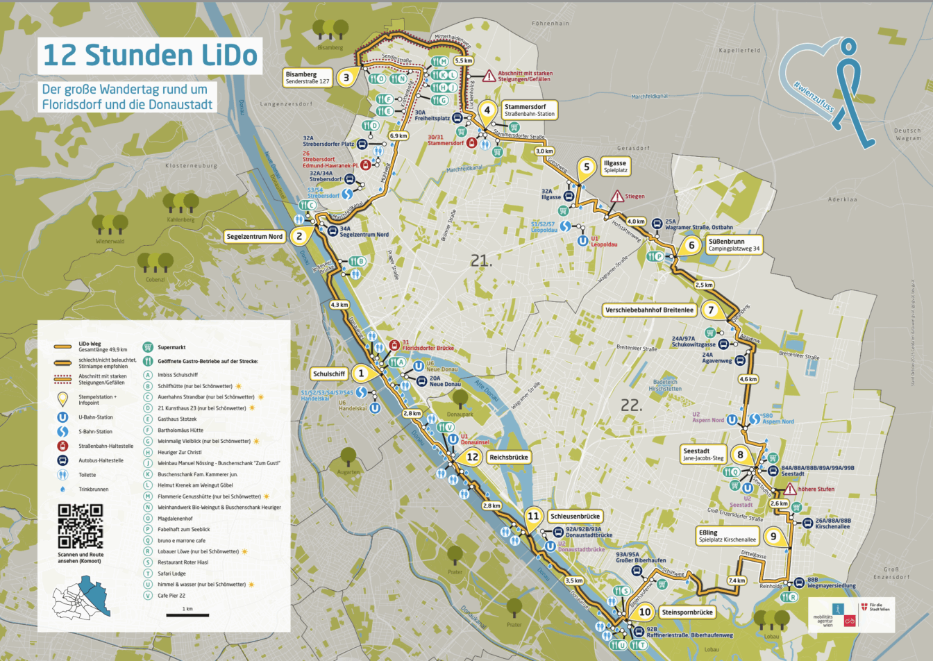 Die Route des Stadtwanderweges des LiDo in Wie 
