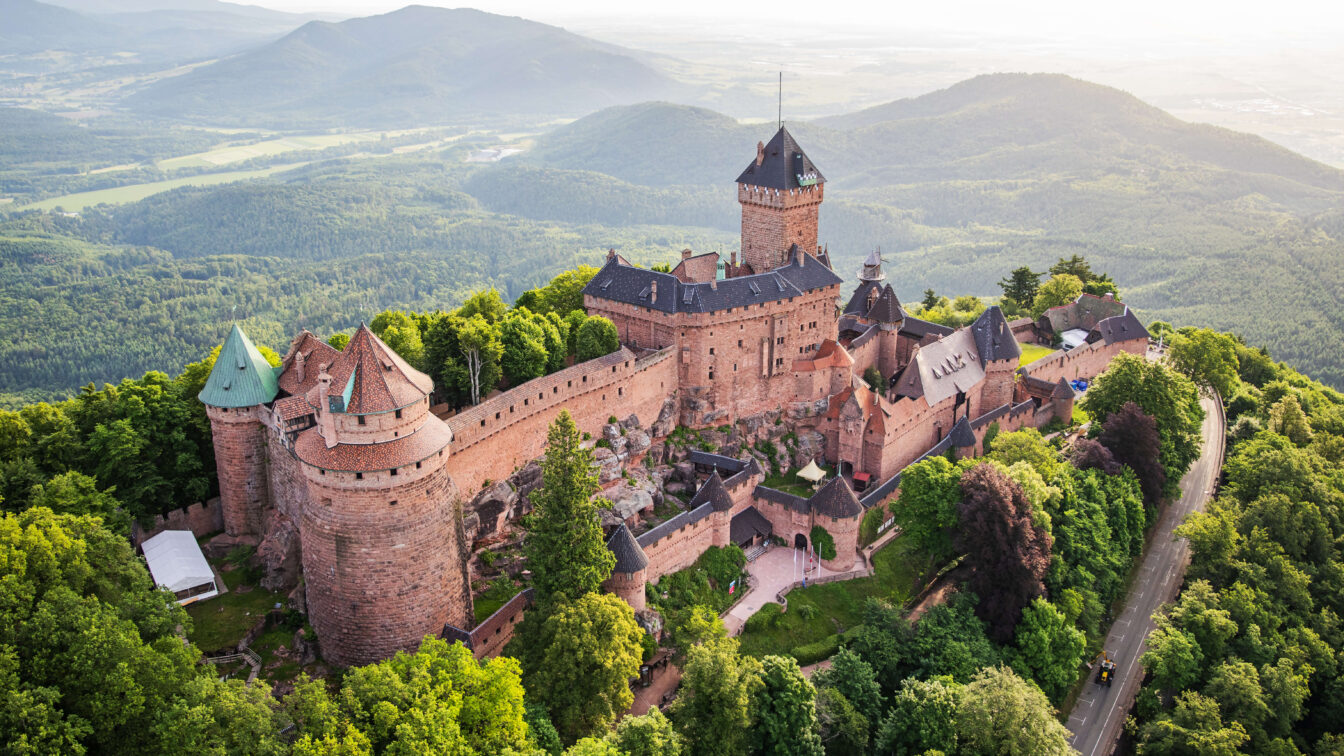 Ein imposantes Schloss umgeben von grünen Wäldern