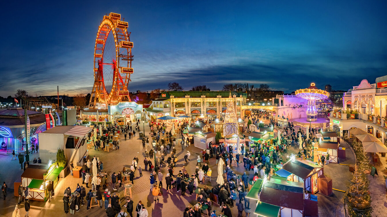 Wintermarkt am Riesenradplatz im Prater, Wien.