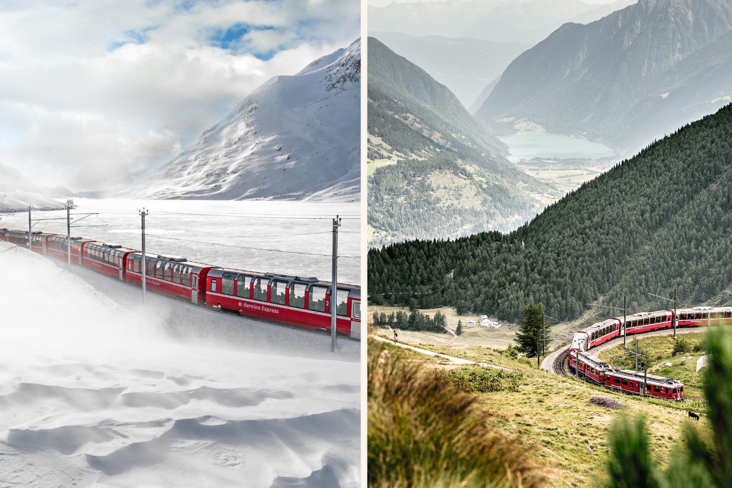 Collage mit zwei Bildern aus verschiedenen Jahreszeiten, einmal Winter, einmal Sommer.