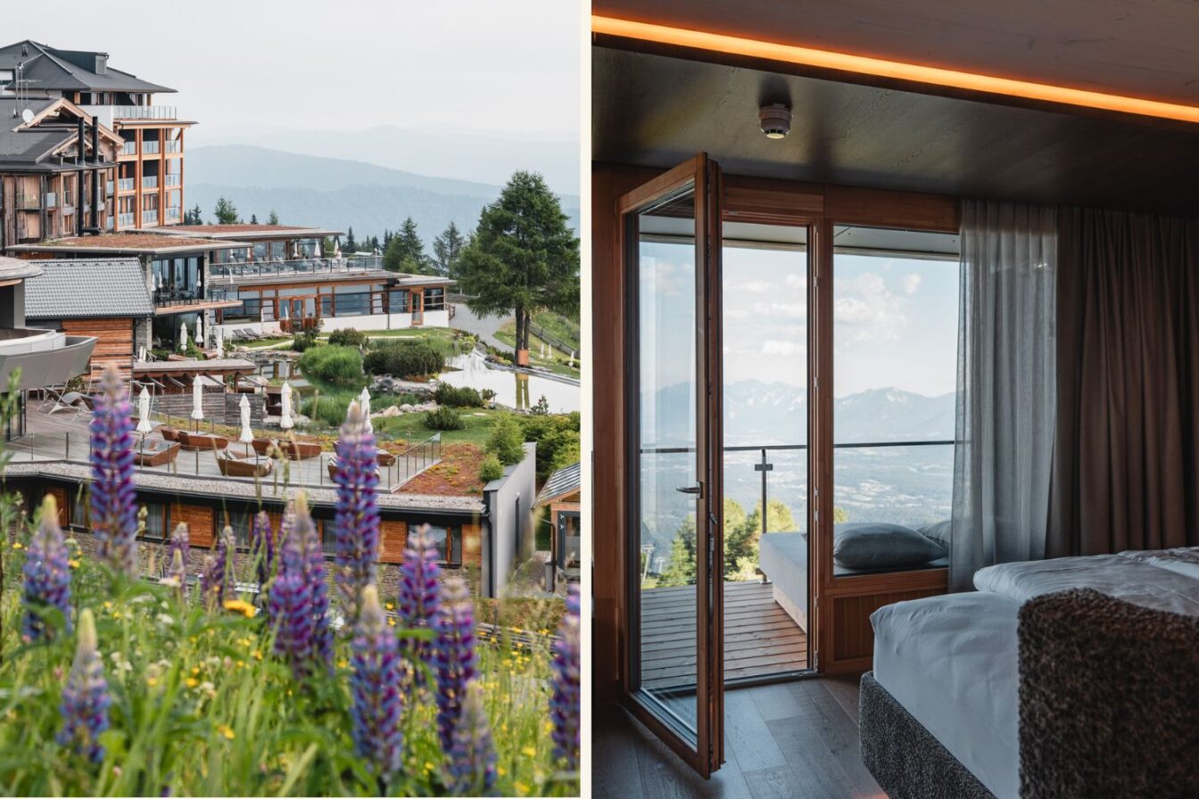 Eine Collage des Mountain Feuerberg Resorts in Kärnten mit den neuen Zimmern