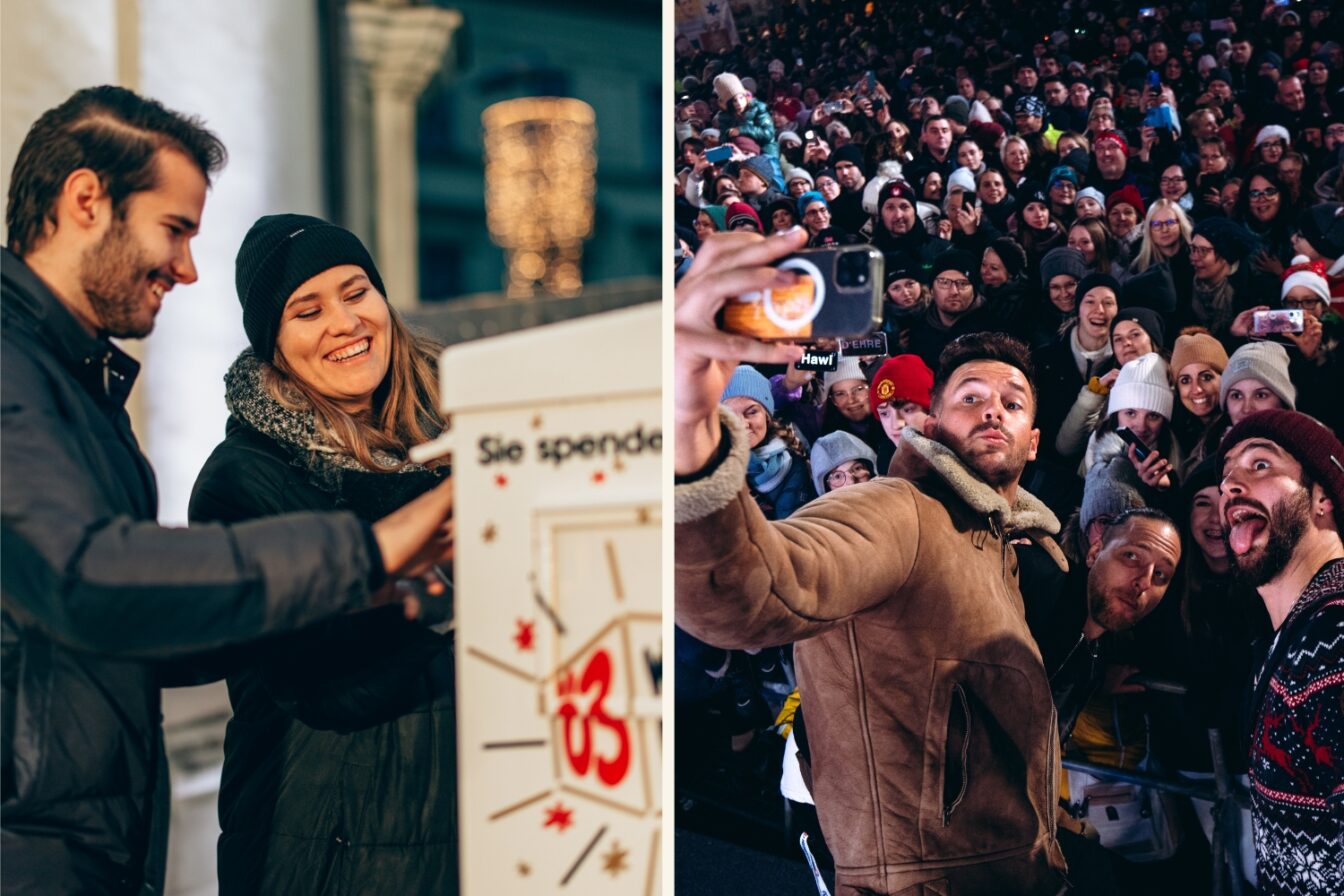 Spendenbriefkasten und Selfie-Time mit Pizzera & Jaus beim Ö3-Weihnachtswunder