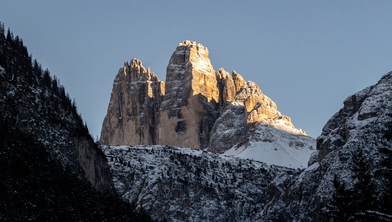 Die Drei Zinnen, die Felsformation, die das Pustertal in Südtirol ausmacht