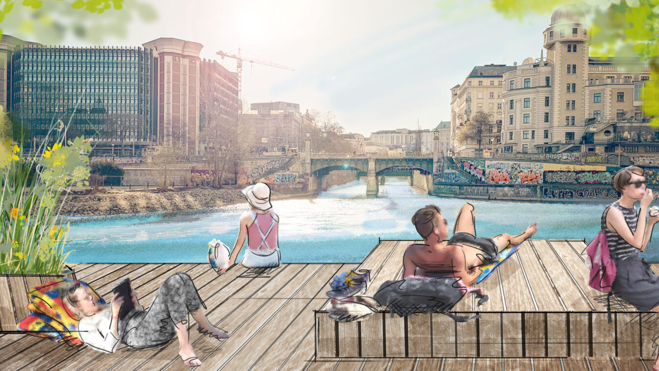 eine Visualisierung der neuen Sonnenterrasse am Donaukanal in Wien