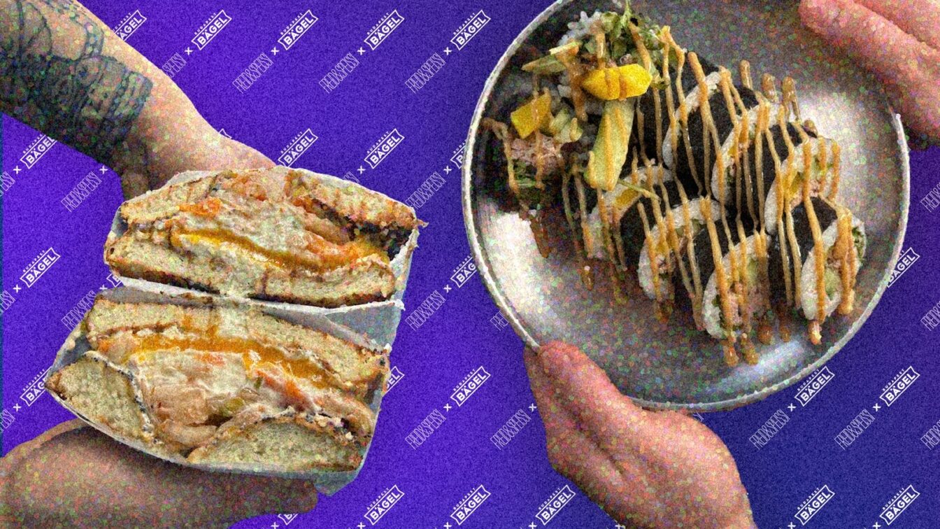 Flyer zum BAGEL JUSEYO! Pop-Up in Wien mit Sushi Roll und Bagel