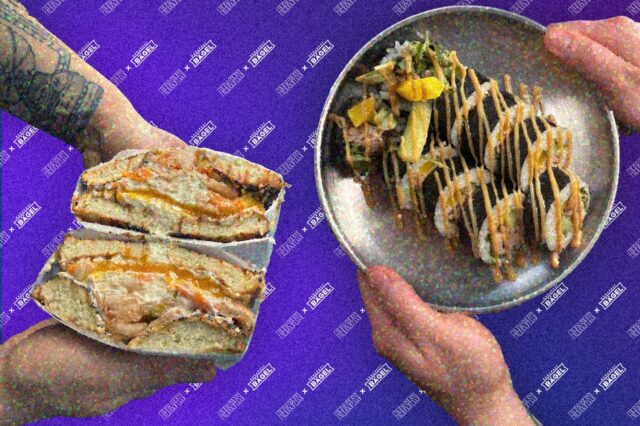 Flyer zum BAGEL JUSEYO! Pop-Up in Wien mit Sushi Roll und Bagel