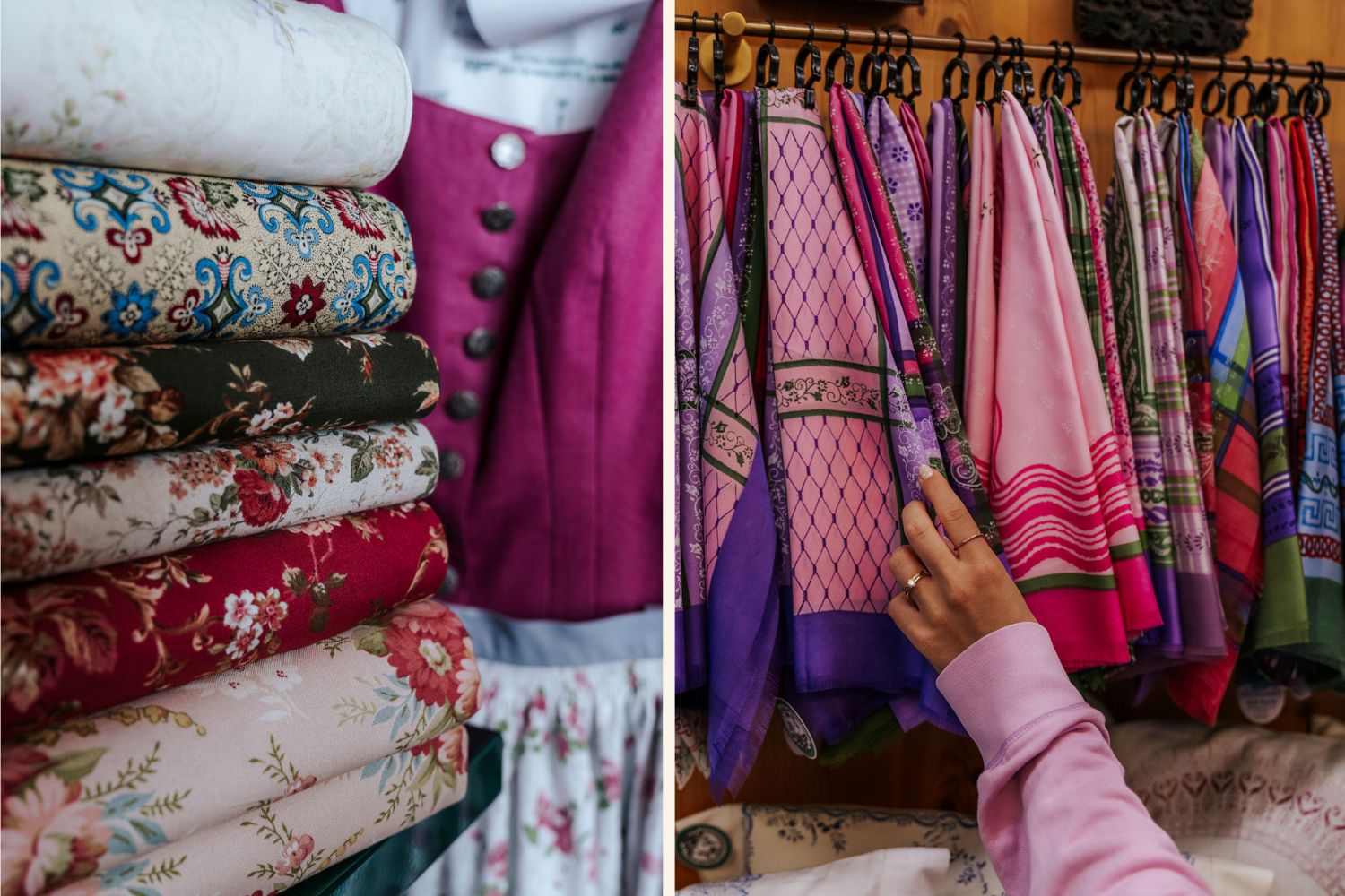 Collage mit Tracht und Seidentüchern