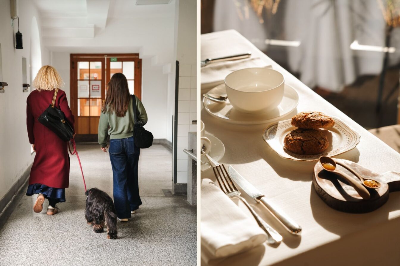 Ana Ros links in Ljubljana auf Markt-Tour und rechts das Frühstück in ihrem Restaurant in Kobarid namens Hisa Franko.