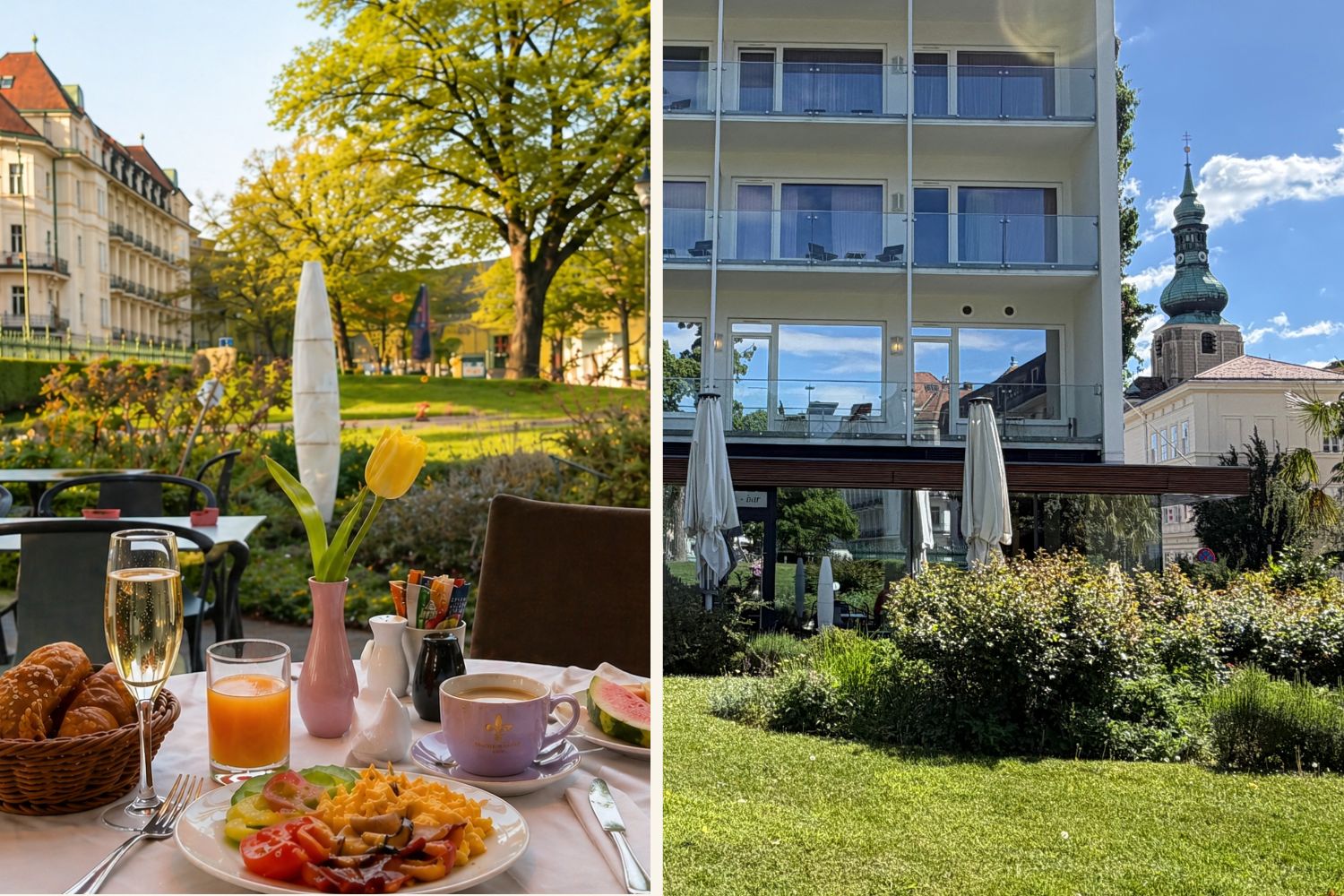 Frühstück und Außenbereich im At the Park Hotel in Baden