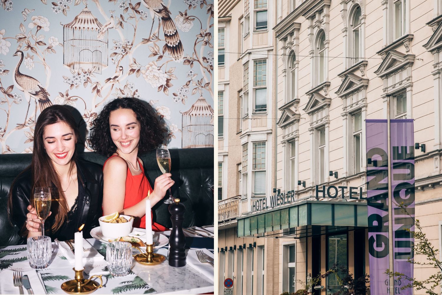 Salon Marie und Außenansicht vom Grand Hotel Wiesler